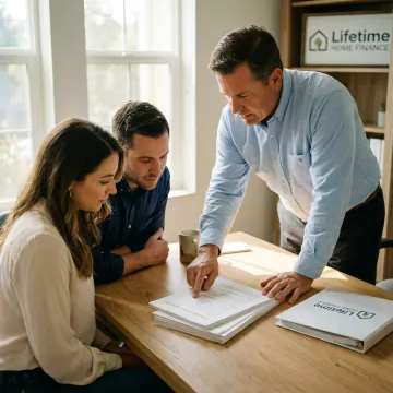 First-time buyers discussing an FHA loan with a mortgage advisor