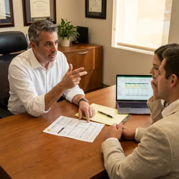 Loan officer reviewing mortgage documents with homebuyers