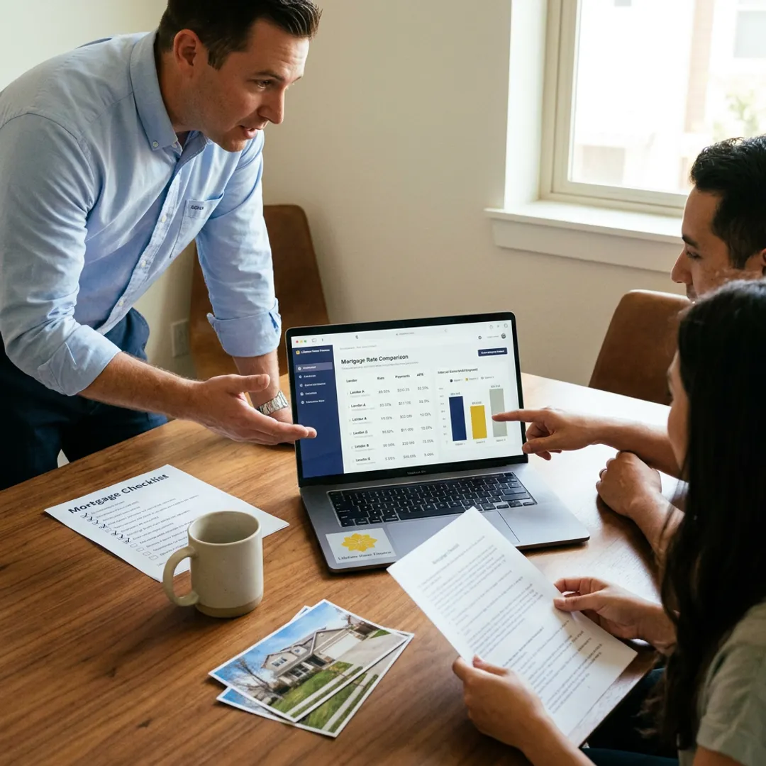 Loan officer reviewing mortgage options with borrowers