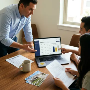 Loan officer reviewing mortgage options with borrowers