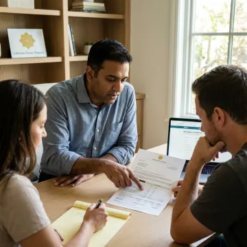 Mortgage broker helping Oakland homebuyer review loan options