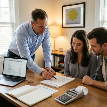 Loan officer reviewing mortgage options with homebuyers