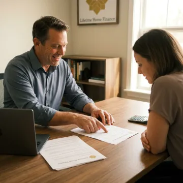 Loan officer reviewing mortgage paperwork with homebuyer