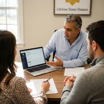 Loan officer reviewing mortgage options with homebuyers