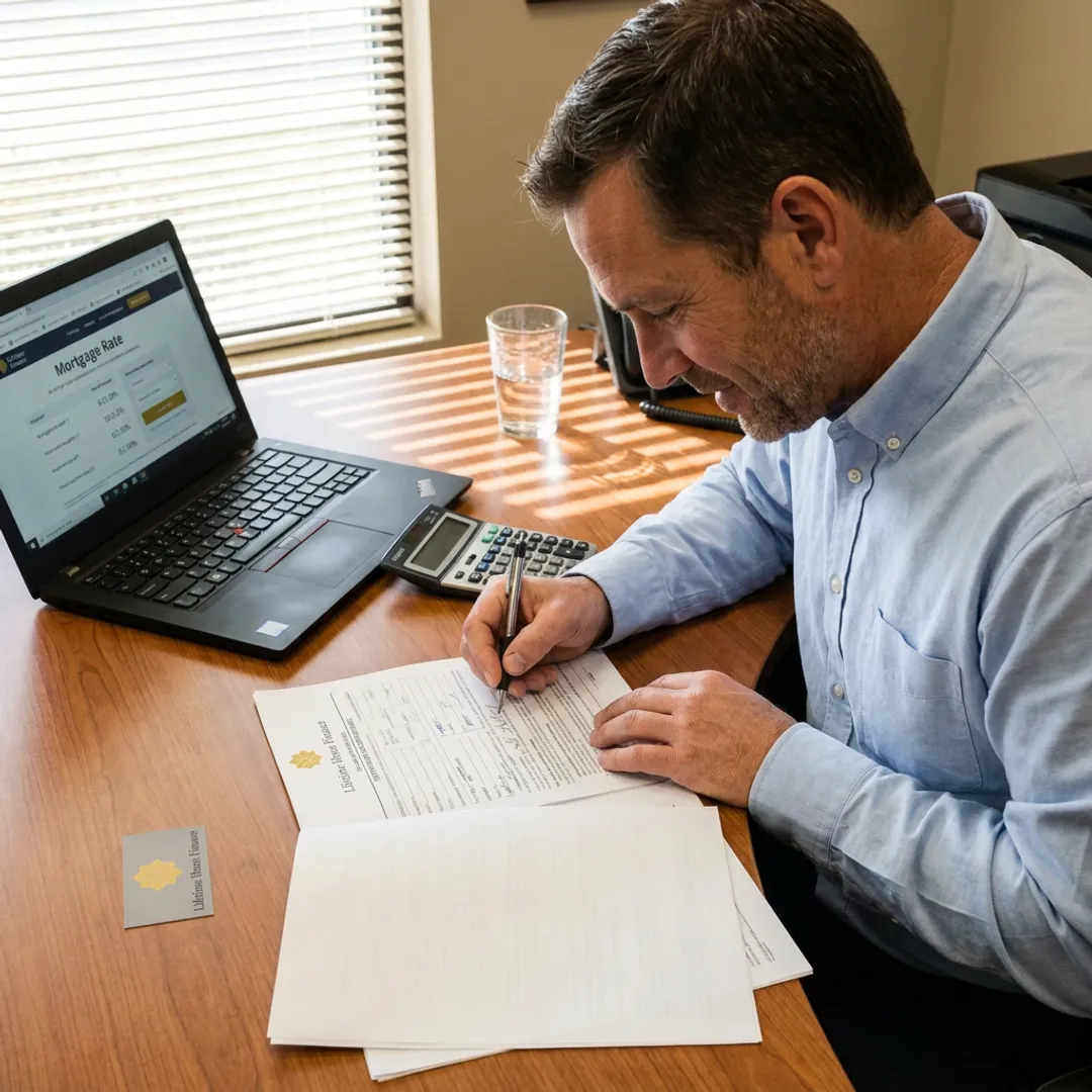 Mortgage broker reviewing home loan documents with clients