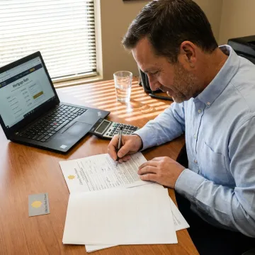 Mortgage broker reviewing home loan documents with clients