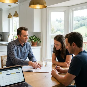 Mortgage broker reviewing home loan documents with clients