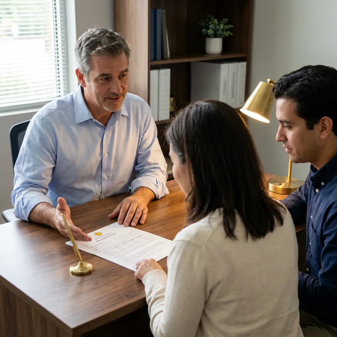 Loan officer explaining refinance options to homeowners