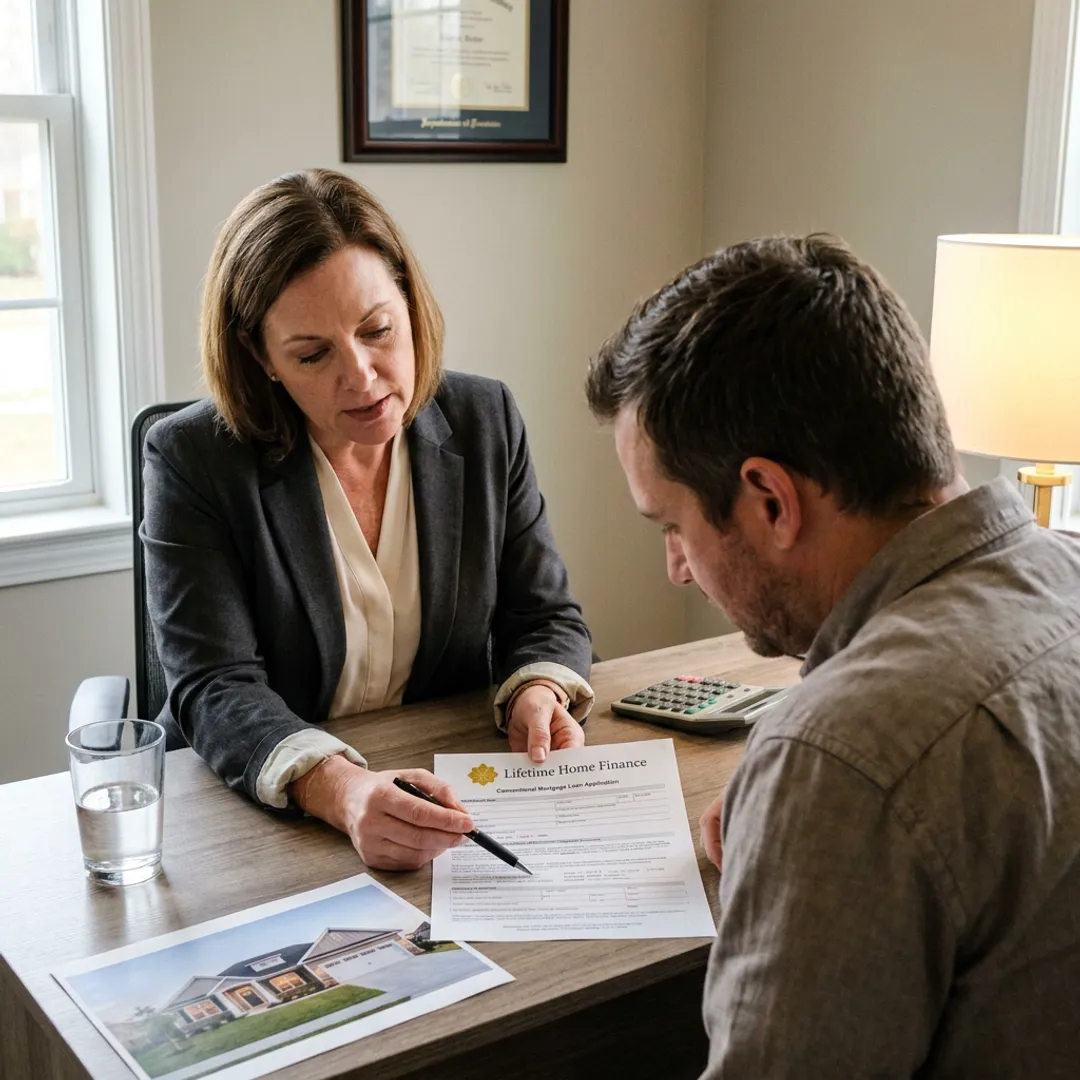 Homebuyer reviewing conventional mortgage options