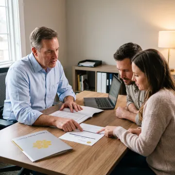 Loan officer explaining bridge financing to California homeowners
