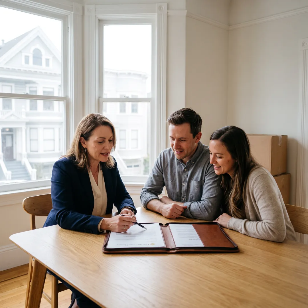 Loan officer reviewing mortgage options with San Francisco homebuyers