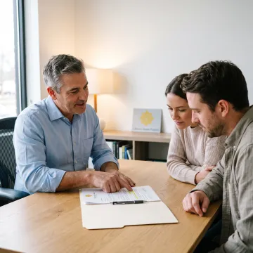 Mortgage broker reviewing home loan options with a couple