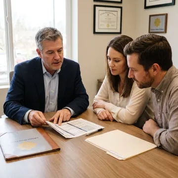 Loan officer explaining mortgage options to homebuyers