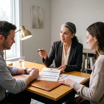 Loan officer explaining mortgage choices to homeowners