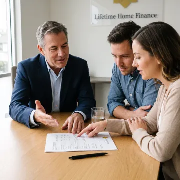 Loan officer explaining California mortgage choices to homebuyers