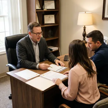 Mortgage loan officer discussing financing choices with clients
