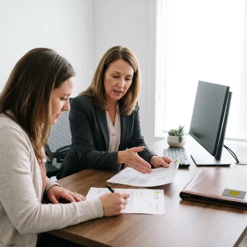 Homebuyer reviewing mortgage options with a loan officer