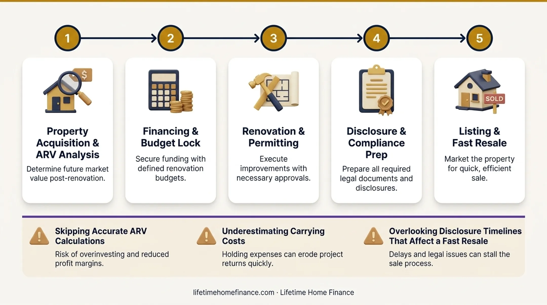 5-step California house flipping process from research to reinvestment