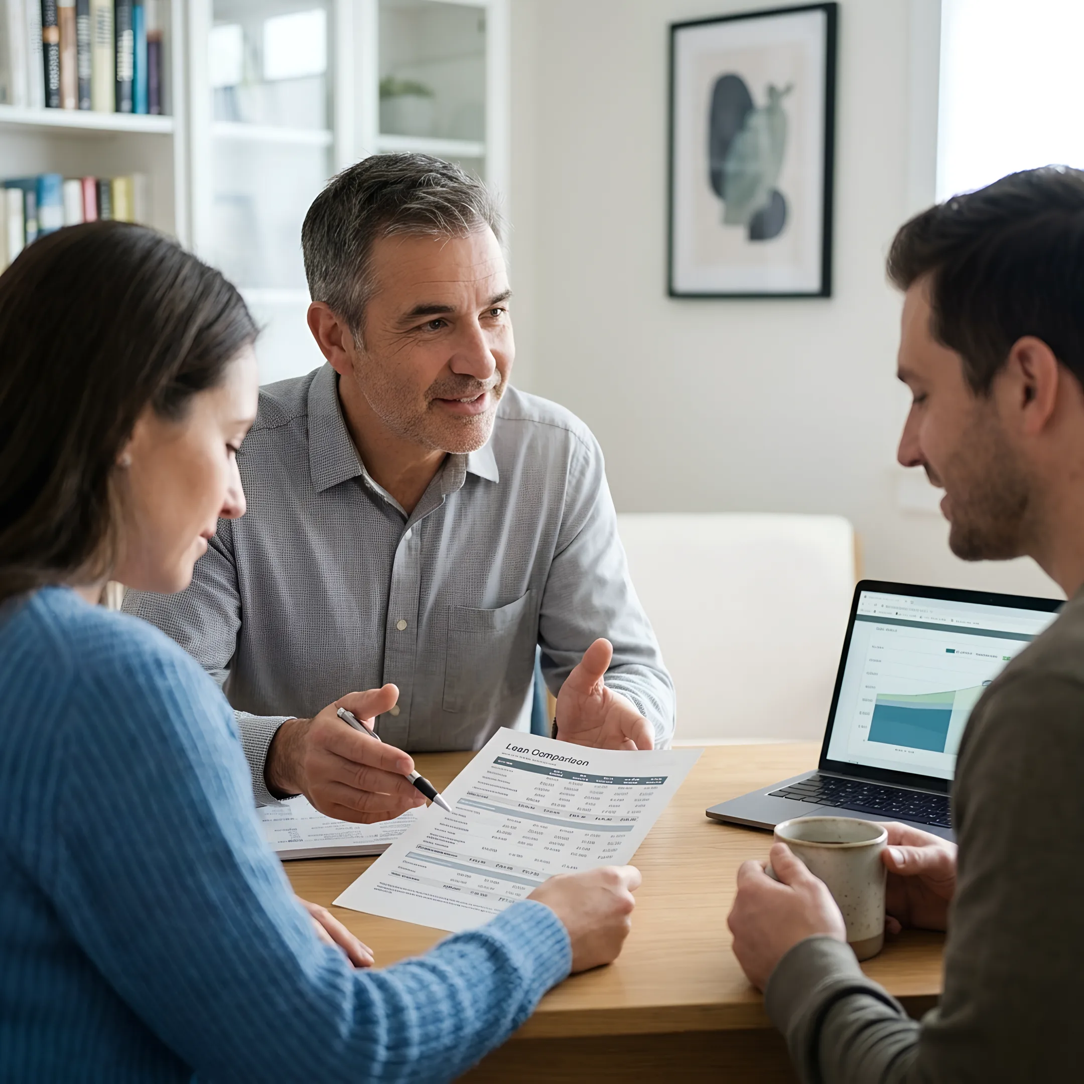 Loan officer discussing mortgage options with clients