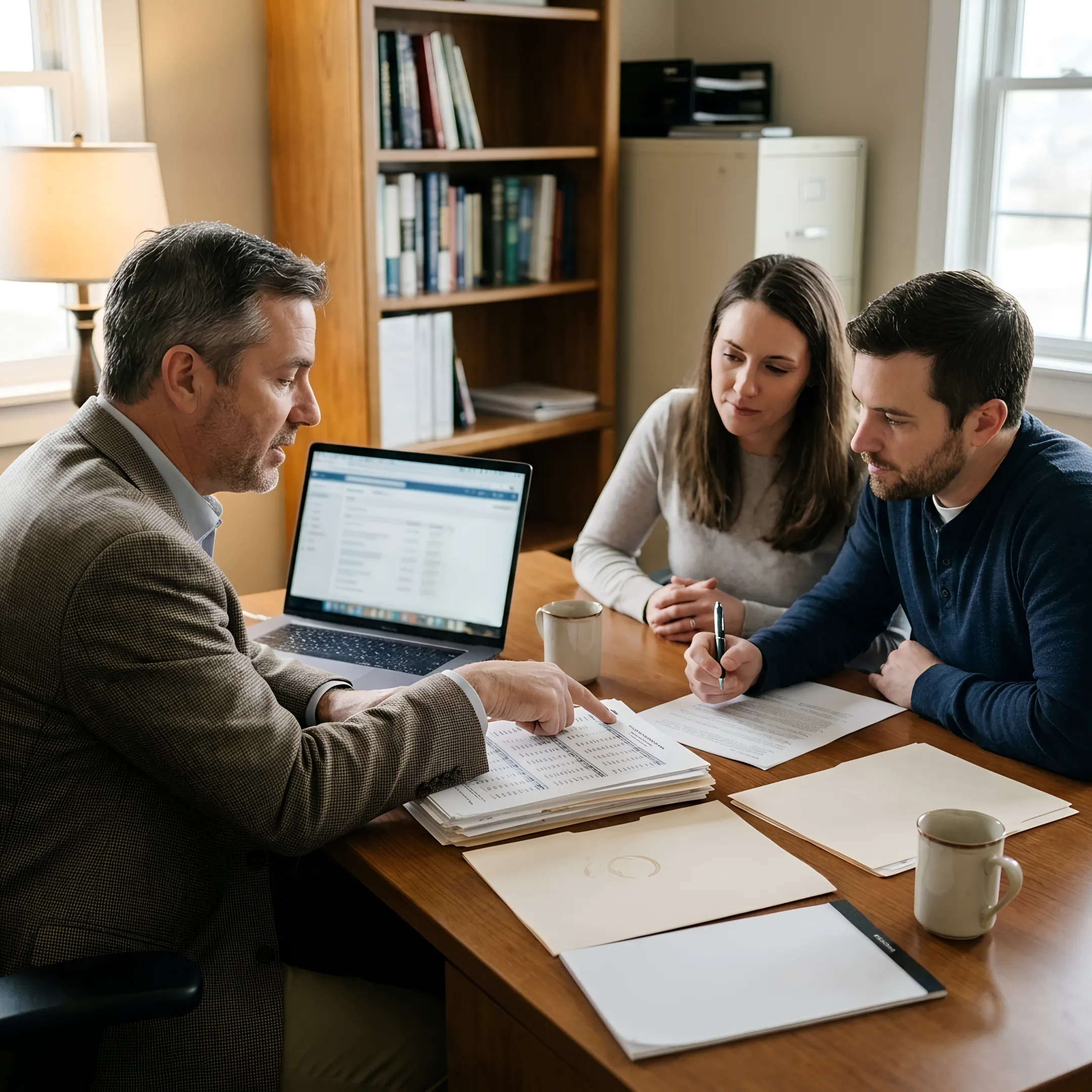 Loan officer explaining mortgage choices to homebuyers