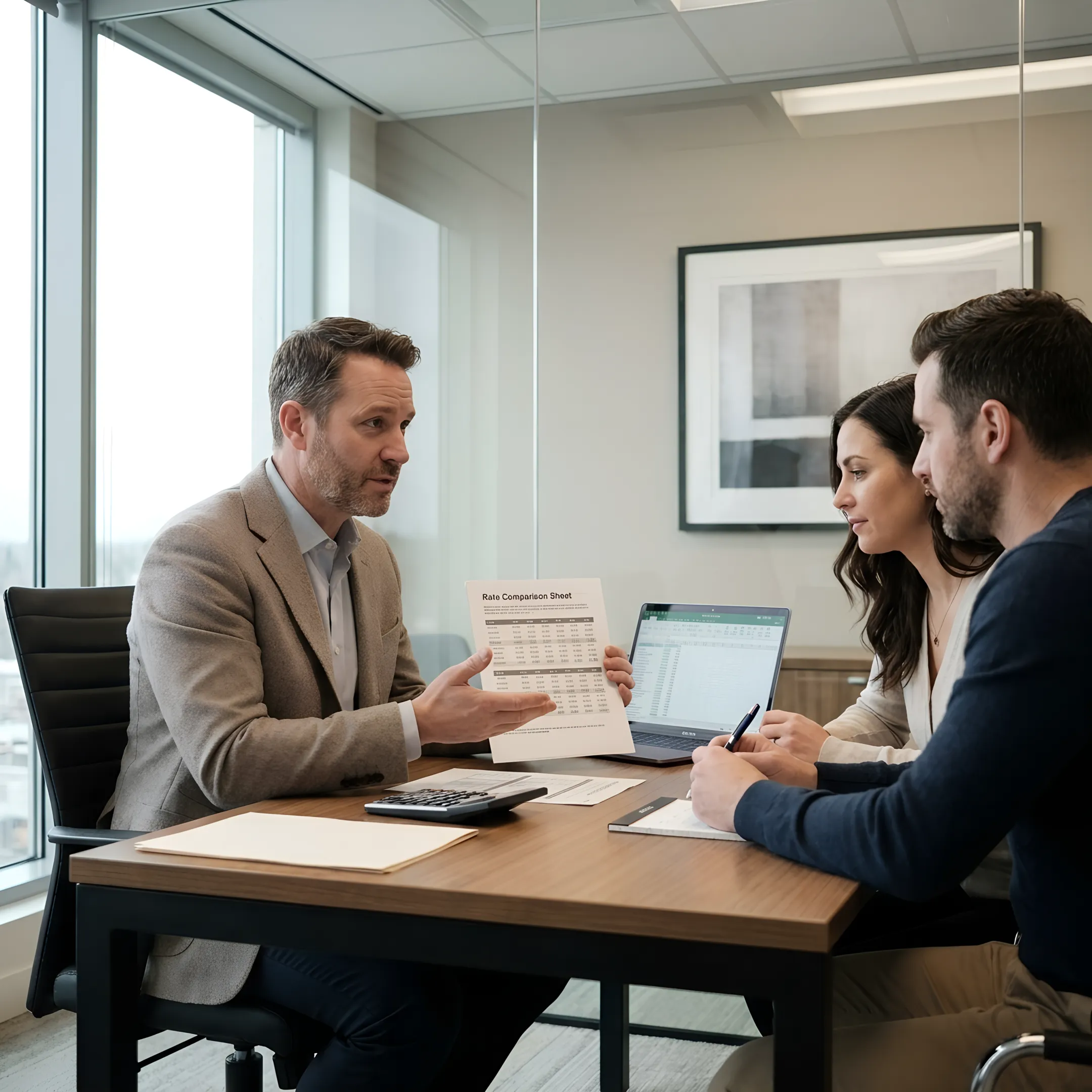 Mortgage advisor explaining loan options to clients