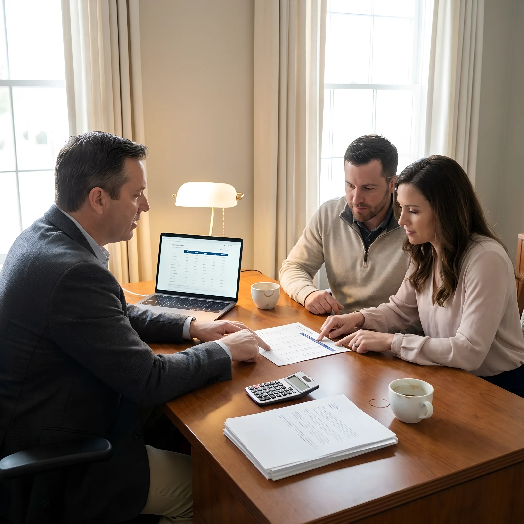 Loan officer reviewing mortgage options with clients