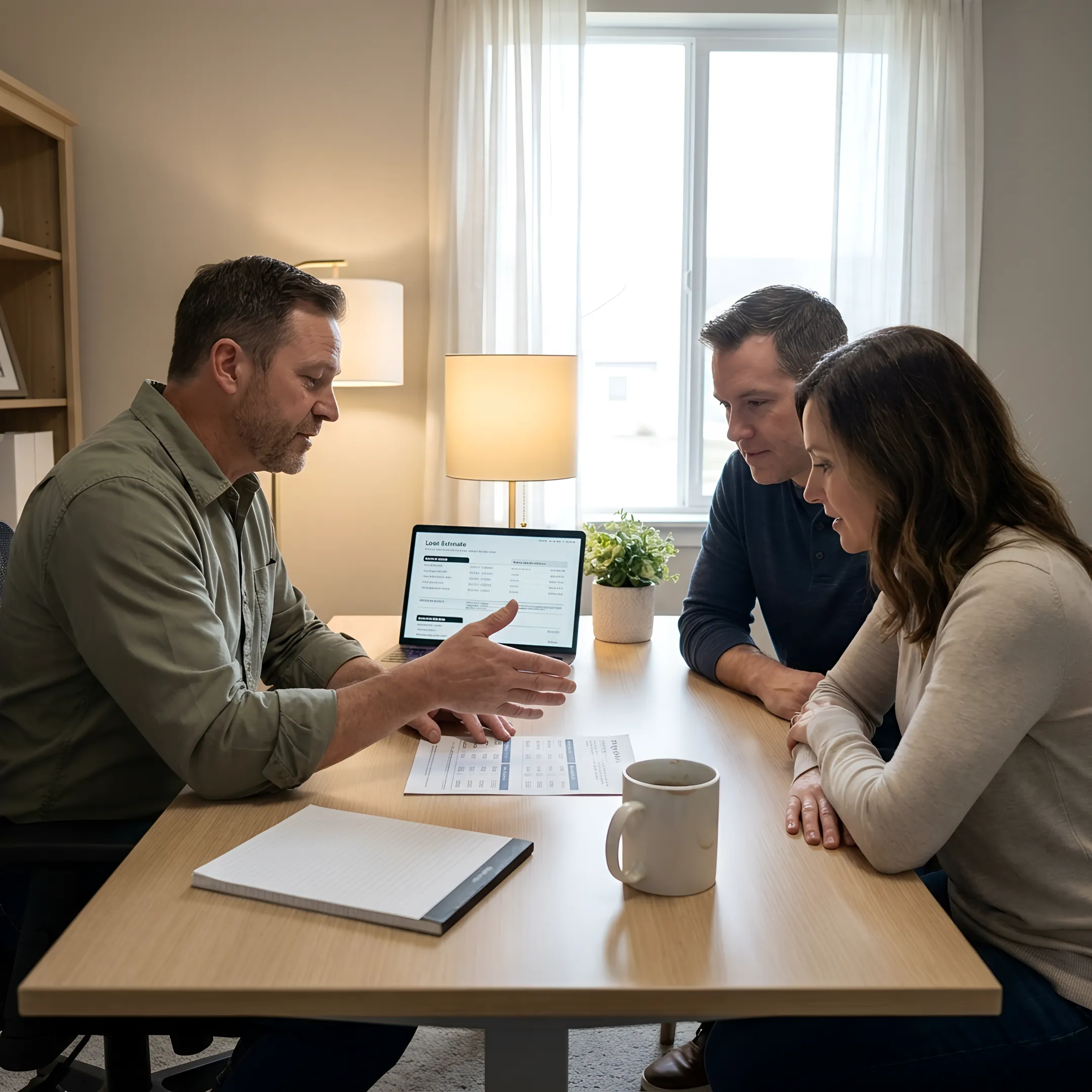 Loan officer explaining mortgage choices to homeowners