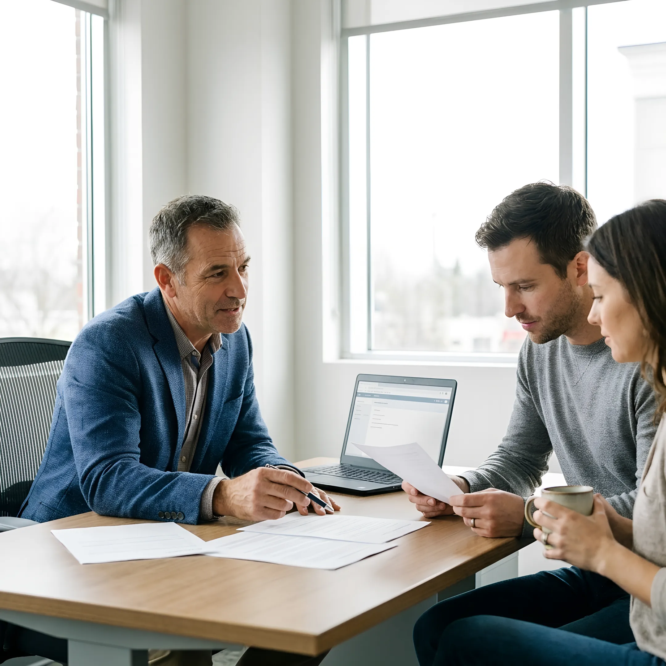 Mortgage broker reviewing home loan options with a couple