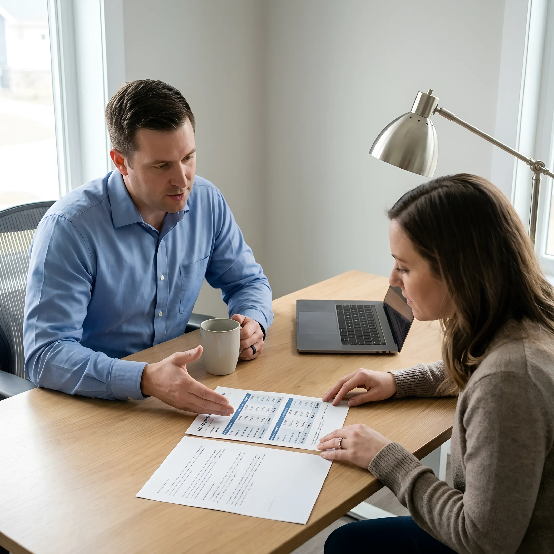 Loan officer explaining mortgage rate comparisons