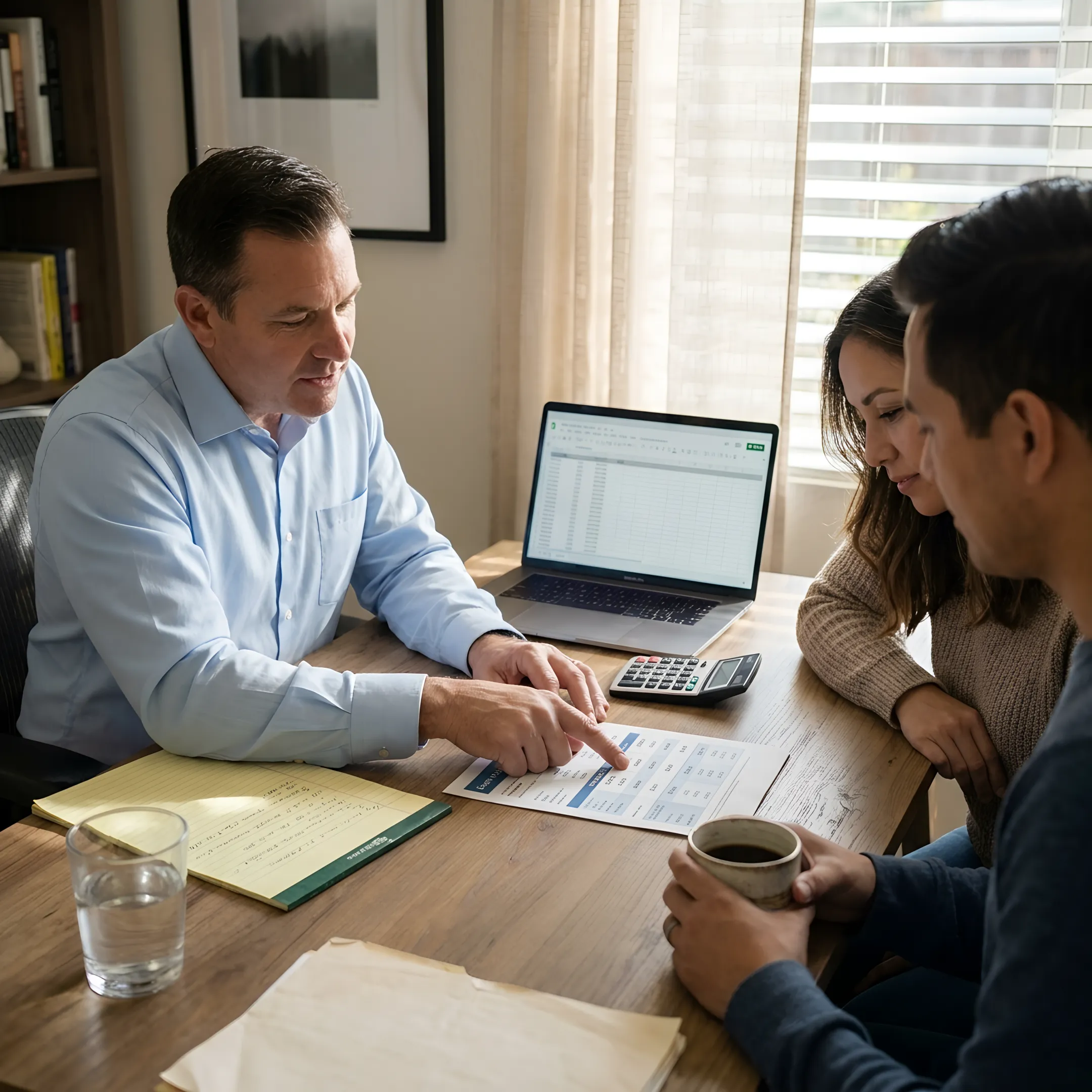 Loan officer explaining refinance options to homeowners