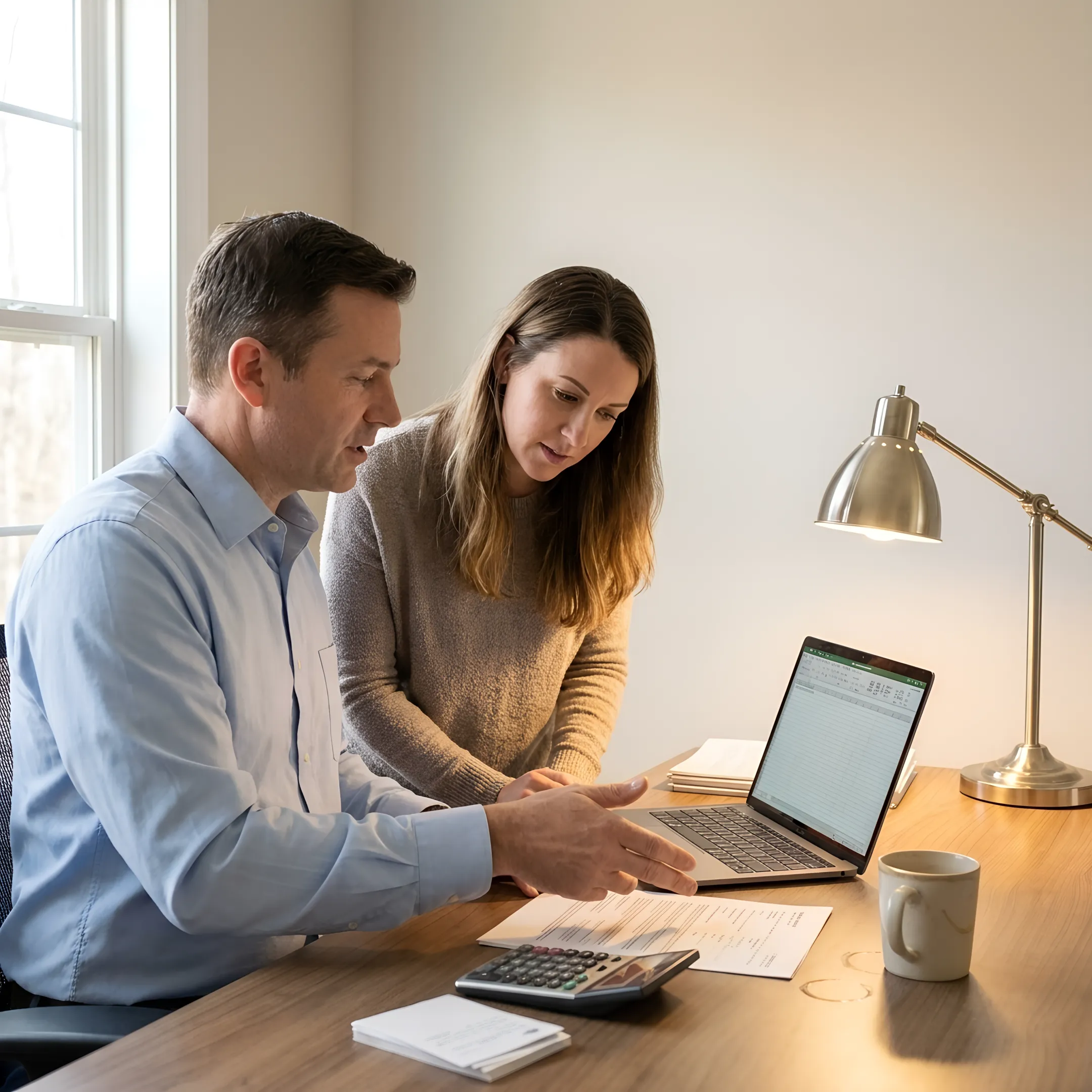 Loan officer reviewing mortgage rates with home buyer