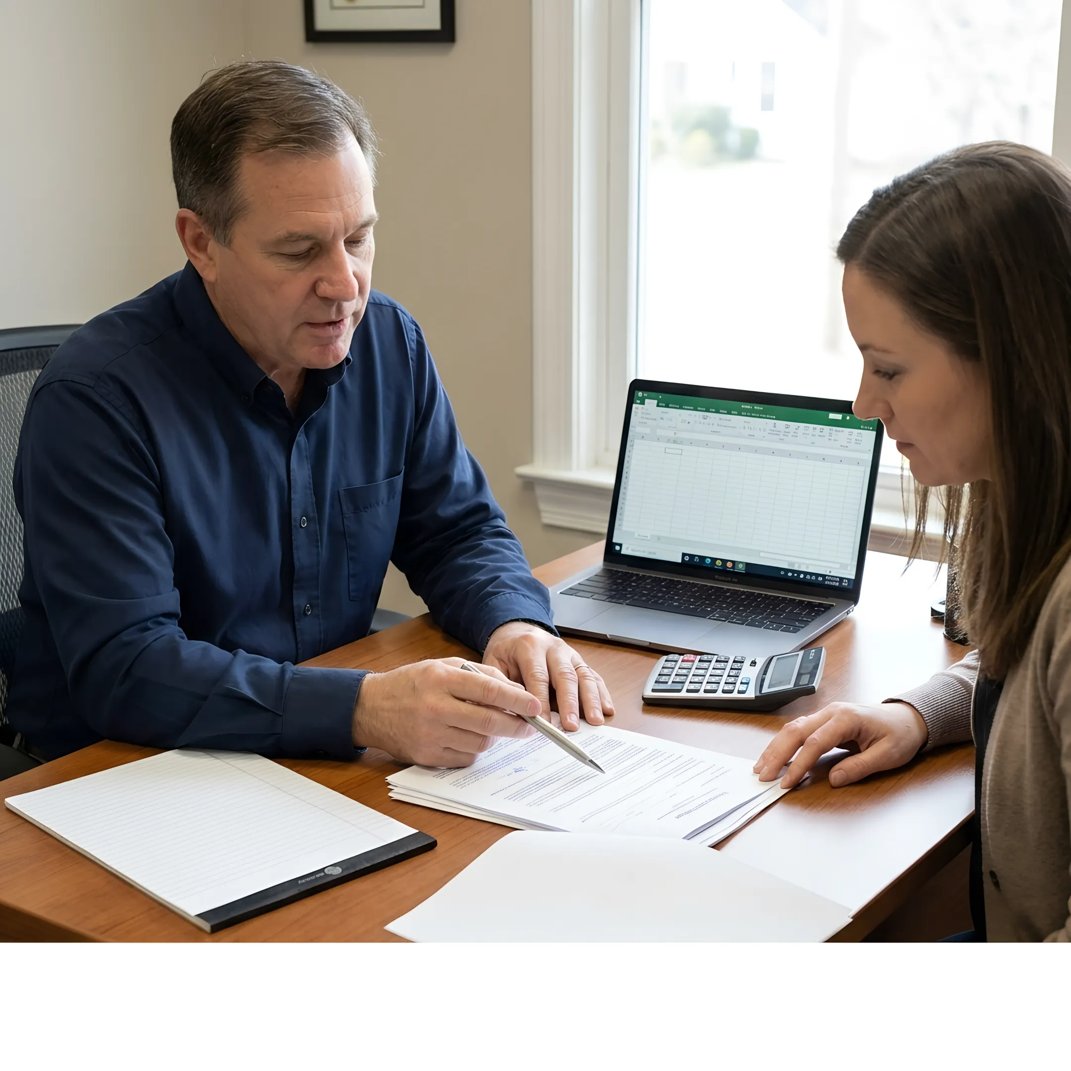 Loan officer reviewing mortgage paperwork with homebuyer