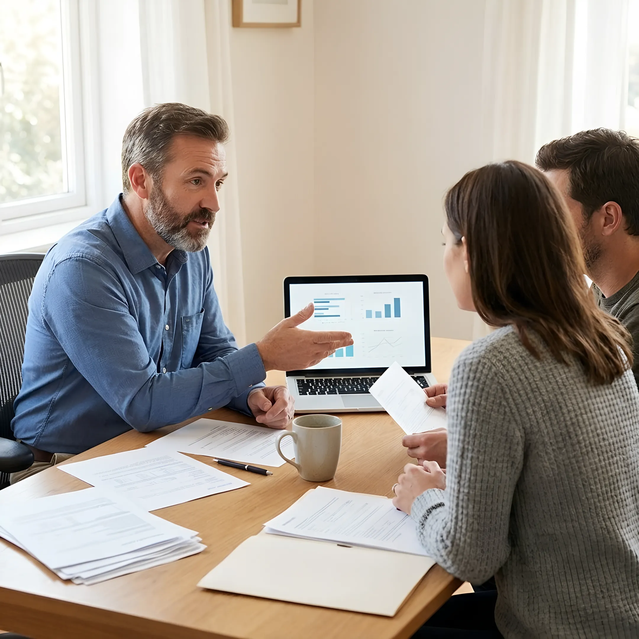 Loan officer reviewing mortgage documents with homebuyers