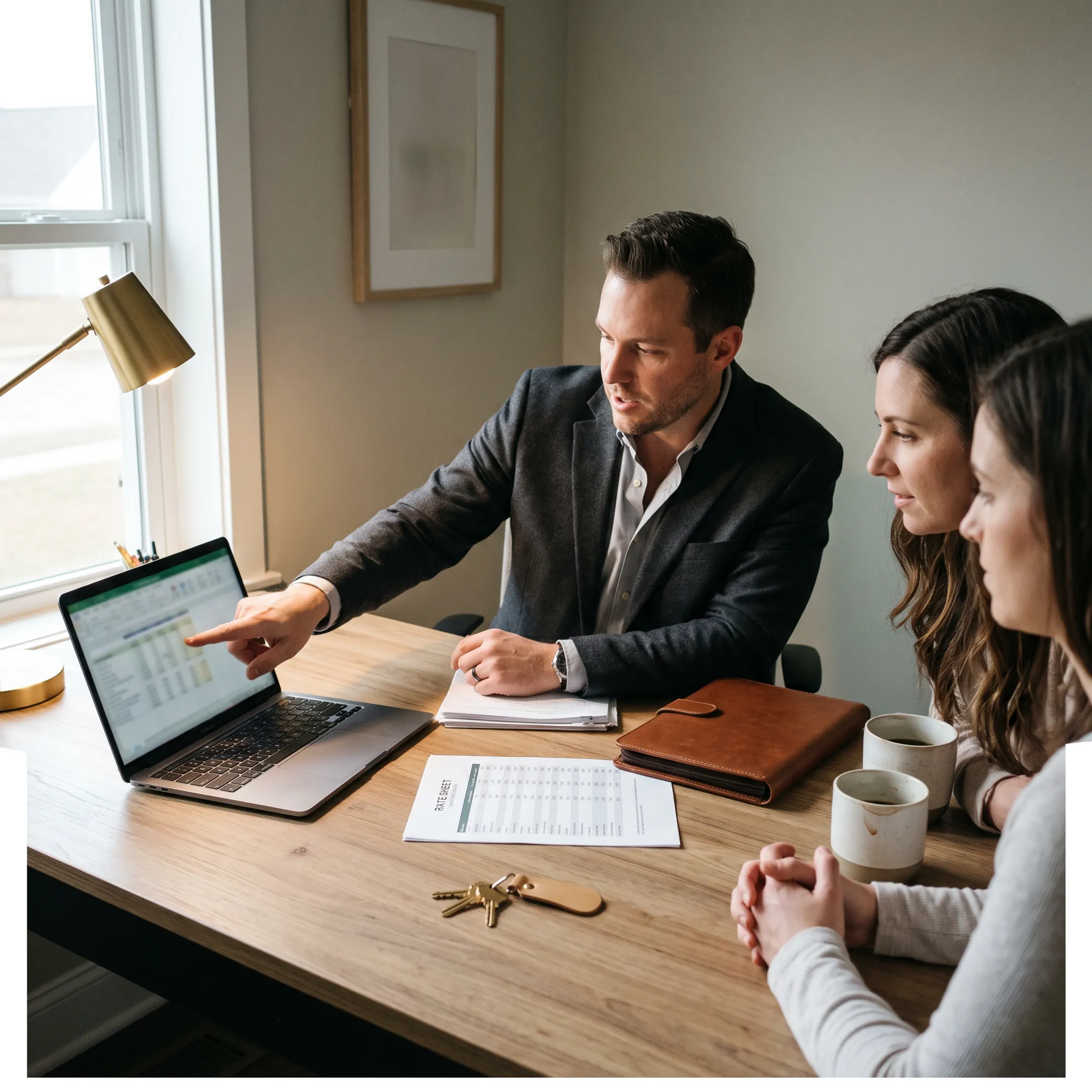 Mortgage broker helping a Corona CA homebuyer compare loan options