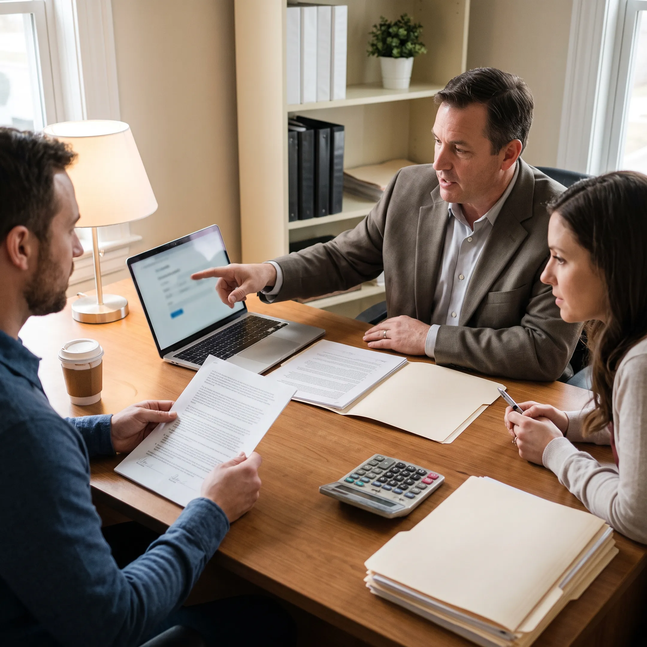Mortgage broker reviewing loan documents with a homebuyer