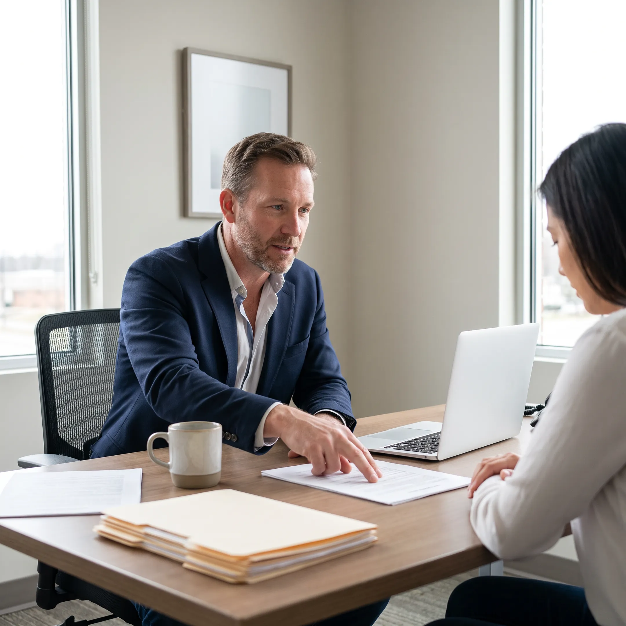 Loan officer reviewing mortgage options with a client