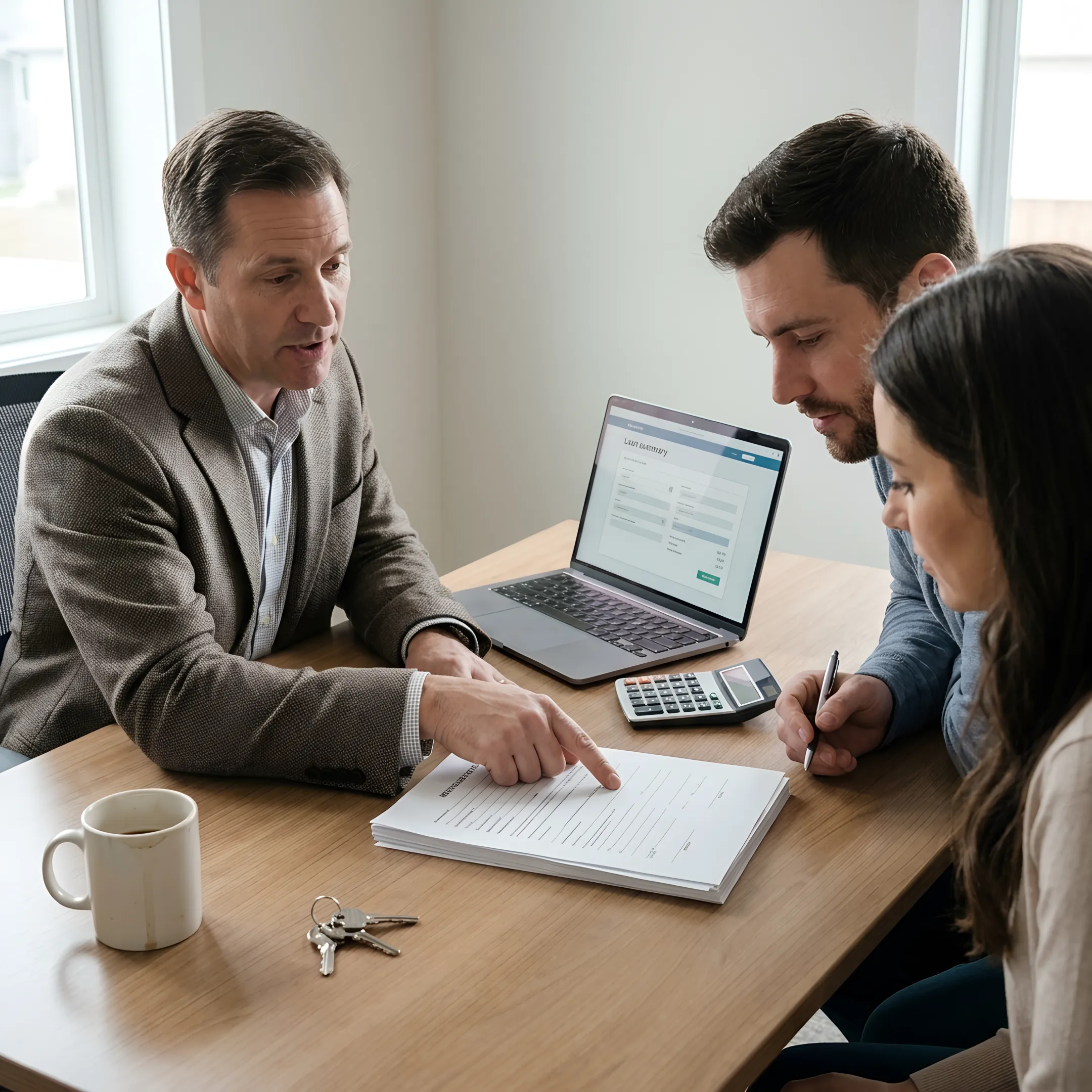 Loan officer reviewing mortgage options with homebuyers