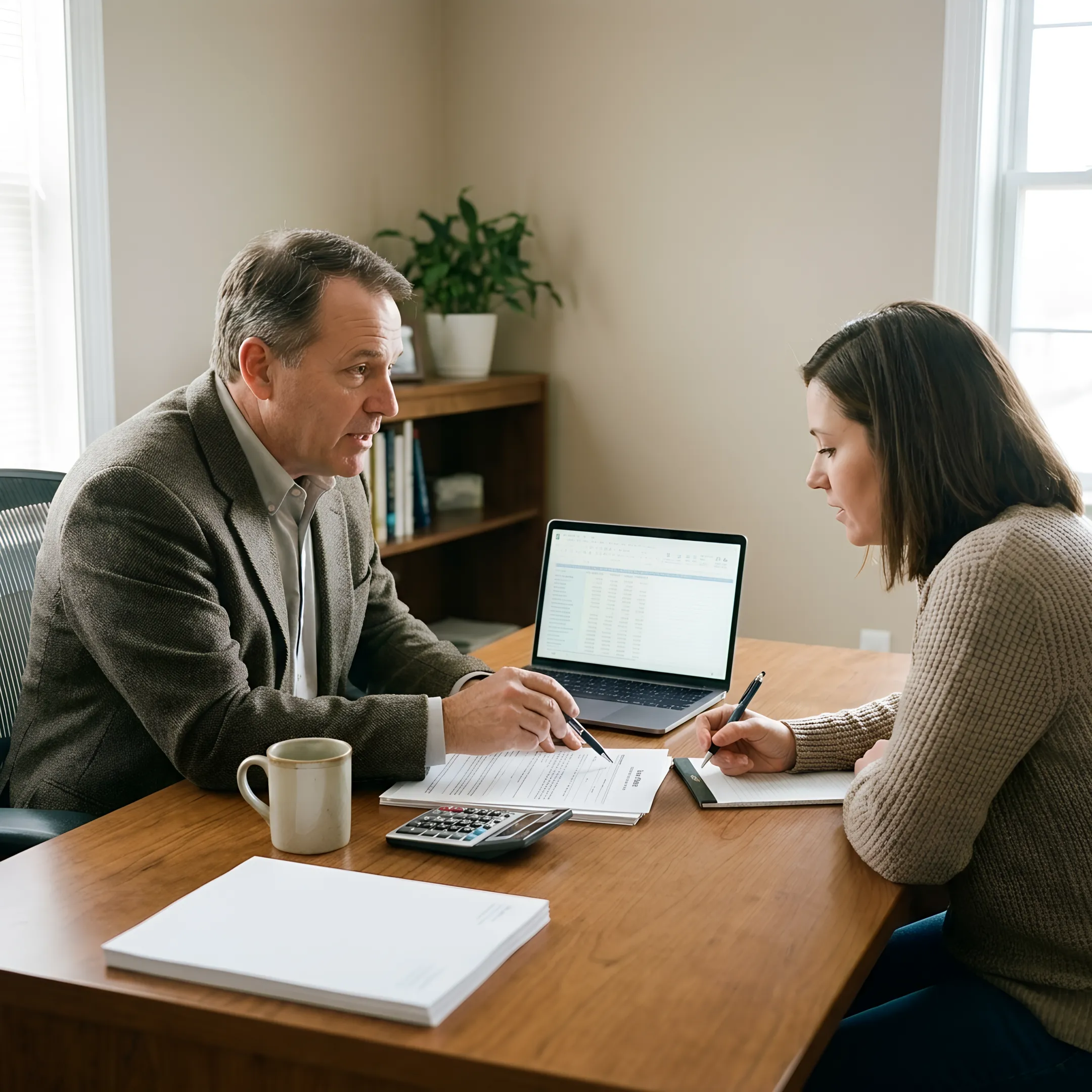 Loan officer reviewing mortgage documents with a homebuyer