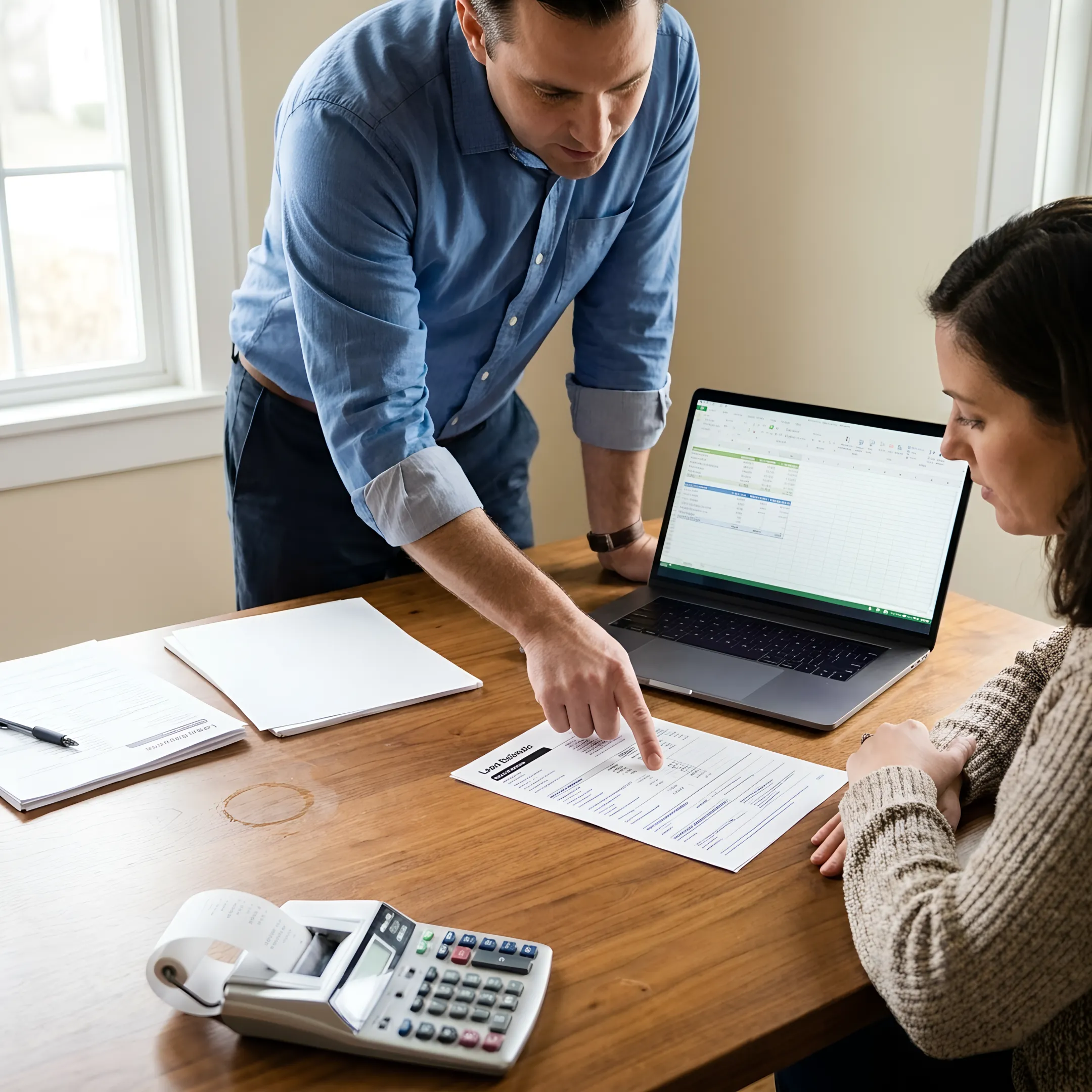 Mortgage broker reviewing home loan documents with clients