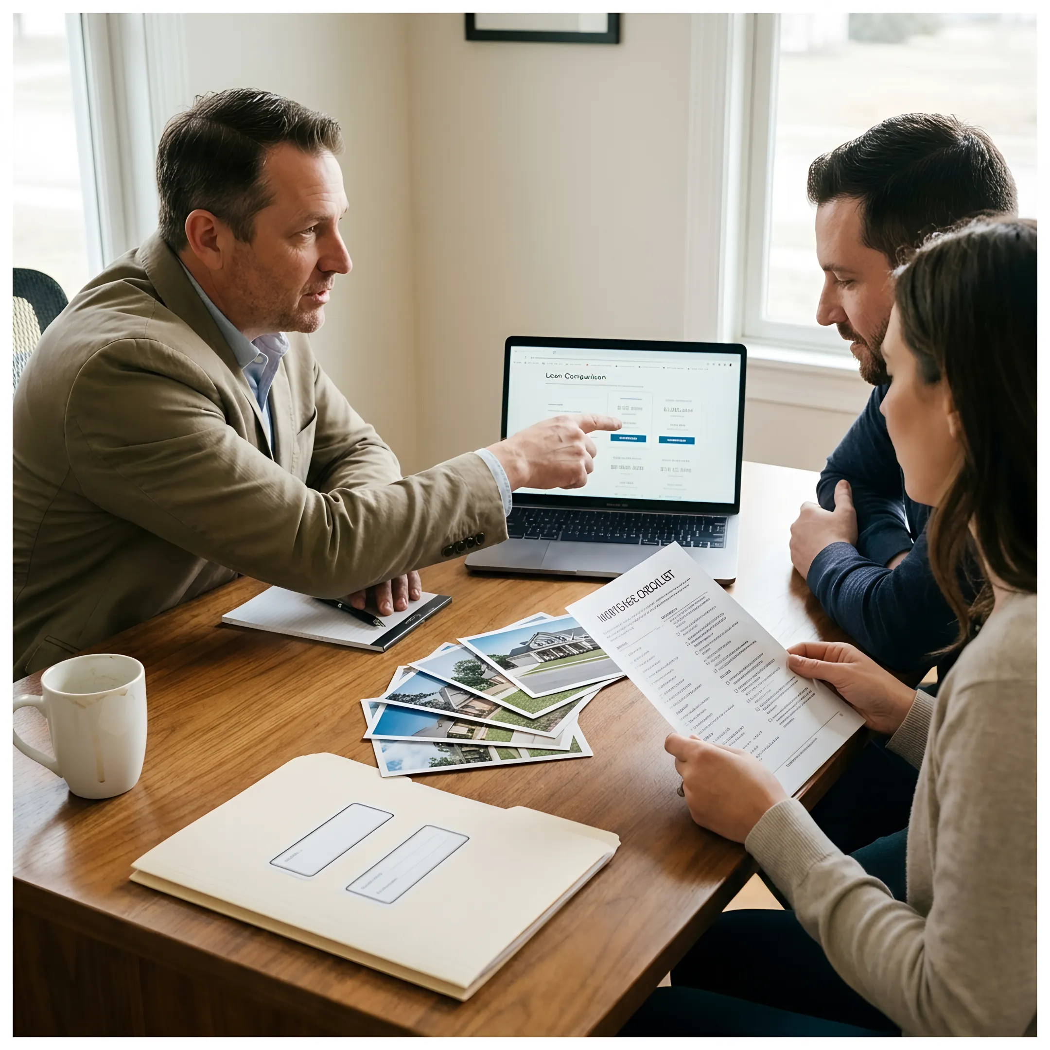 Loan officer reviewing mortgage options with borrowers