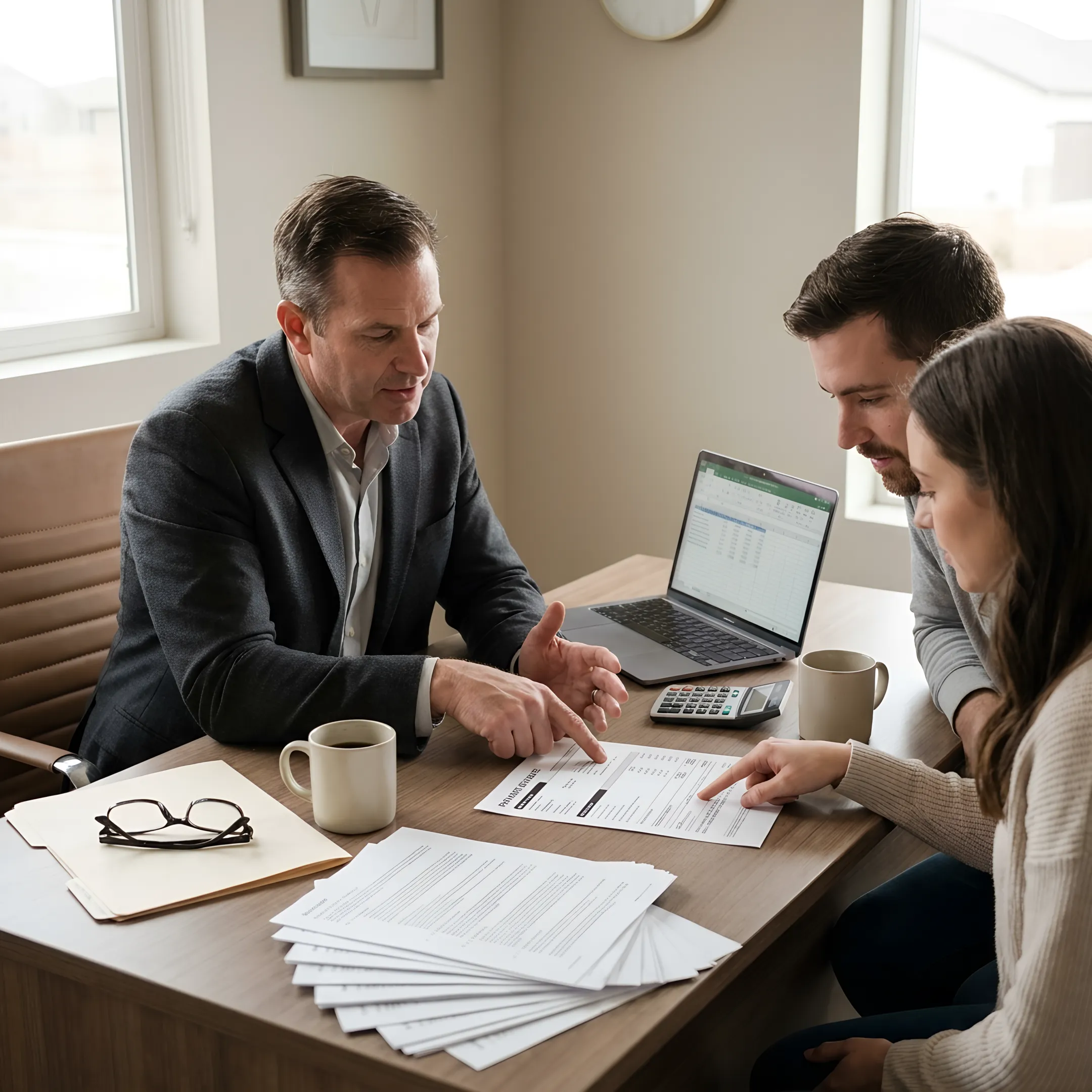 Loan officer reviewing first-time homebuyer paperwork