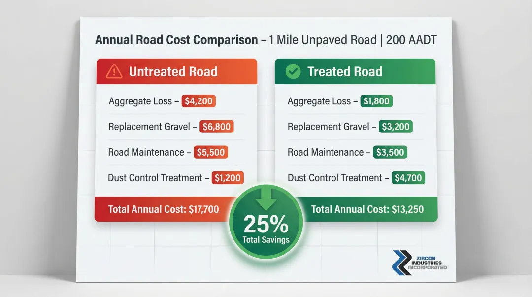 Untreated versus treated haul road annual cost comparison breakdown infographic