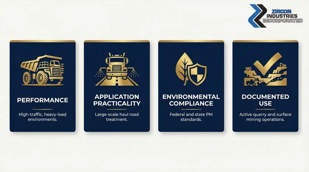 Four criteria framework for evaluating mining haul road dust suppressants