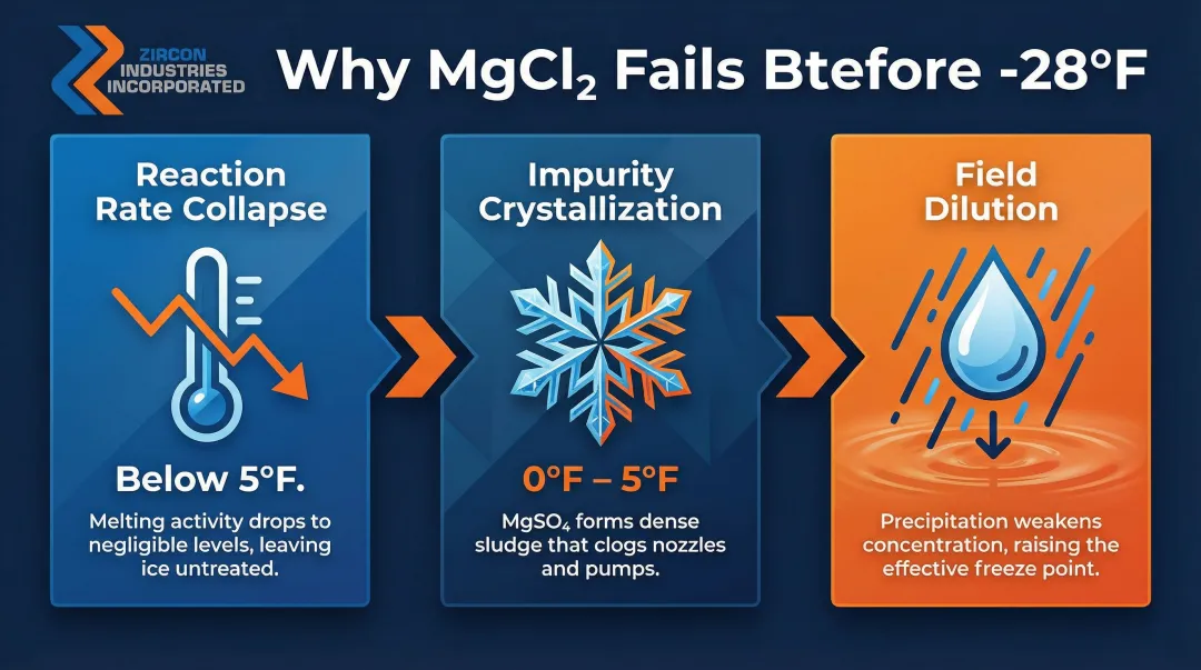 Three MgCl2 field failure mechanisms below eutectic temperature infographic