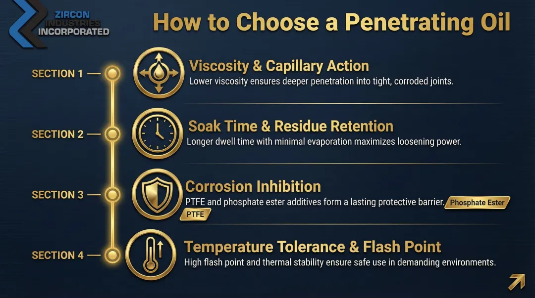 Penetrating oil key selection factors viscosity soak time corrosion inhibition breakdown