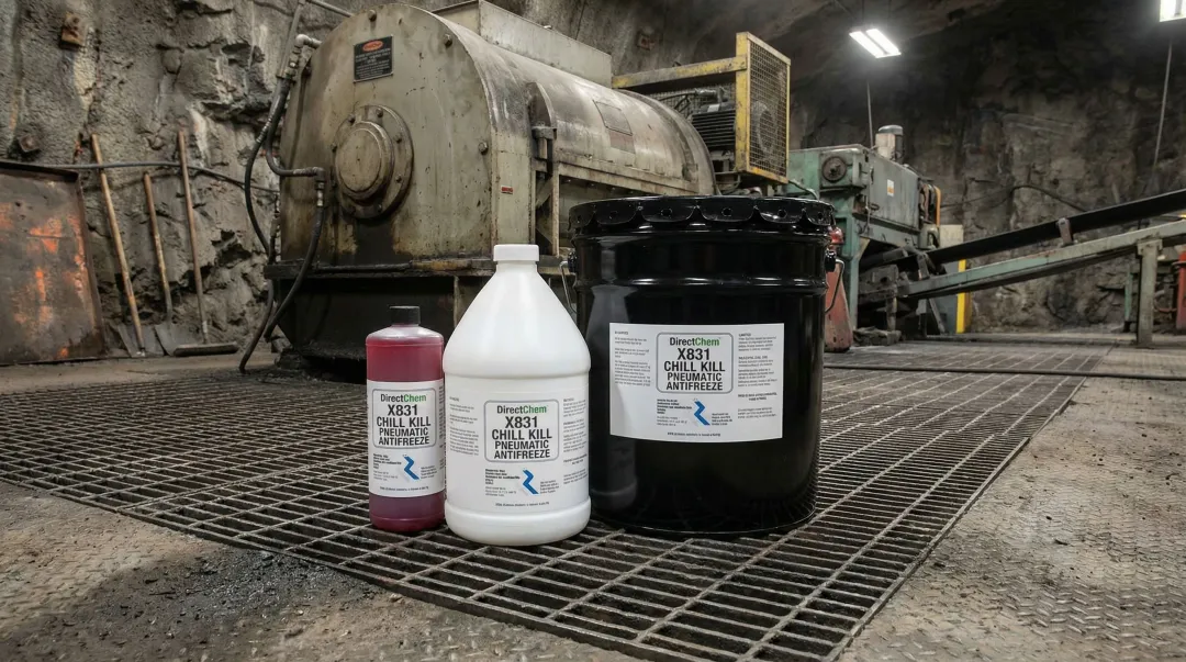 DirectChem X831 Chill Kill pneumatic antifreeze product lineup in industrial setting