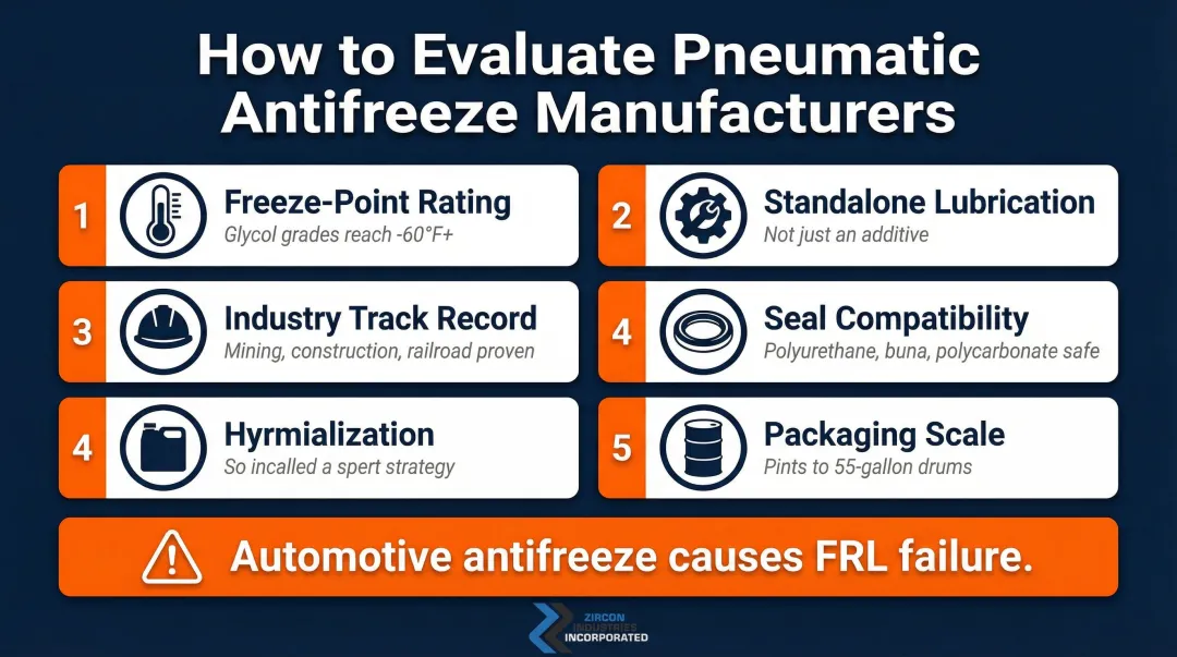 Five key criteria for selecting pneumatic tool antifreeze manufacturer evaluation checklist