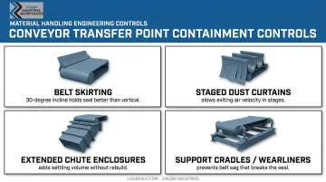 Four engineered containment and sealing controls for conveyor transfer point dust