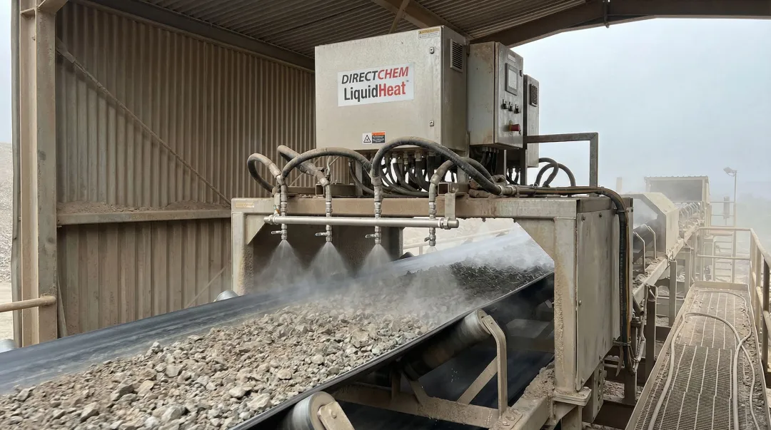 LiquidHeat conveyor belt deicer automated spray system installed on mining conveyor