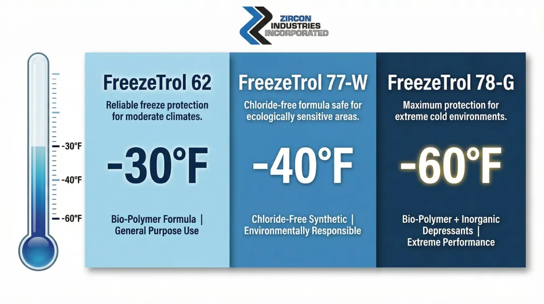 EnviroTech FreezeTrol conveyor belt deicer product line comparison by temperature rating